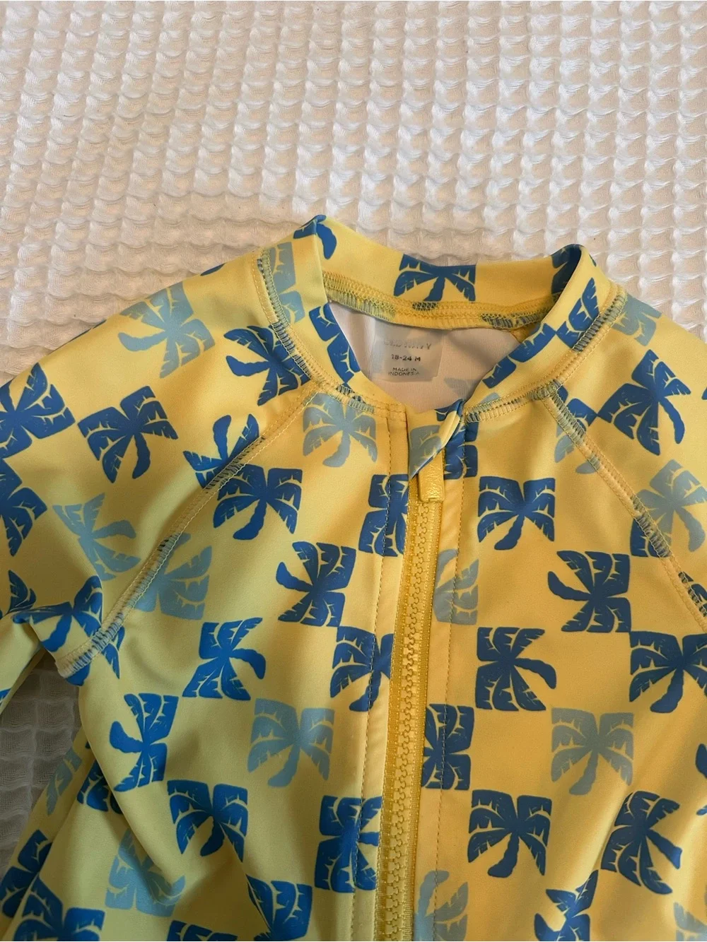 Old Navy Swim Rashguard Bodysuit Yellow Palm-Print One-Piece